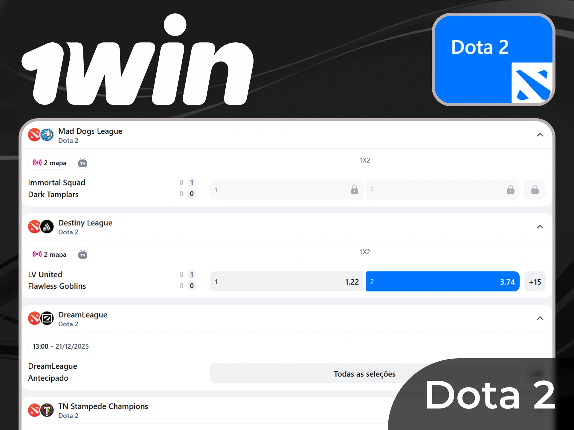 Os fãs do DOTA 2 poderão apostar no jogo no aplicativo 1win.